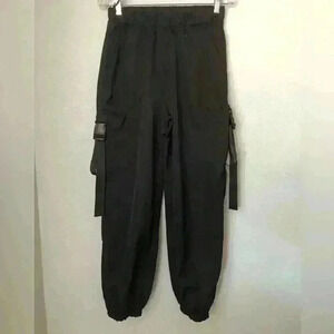 CosPlay Black Strap Pocket Pants Cuffed Bottom Polyester XS